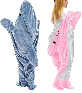 Pijamas de una pieza sueltos portátiles 2023 en casa nueva moda manta de tiburón Sudadera con capucha de franela para adultos saco de dormir súper suave