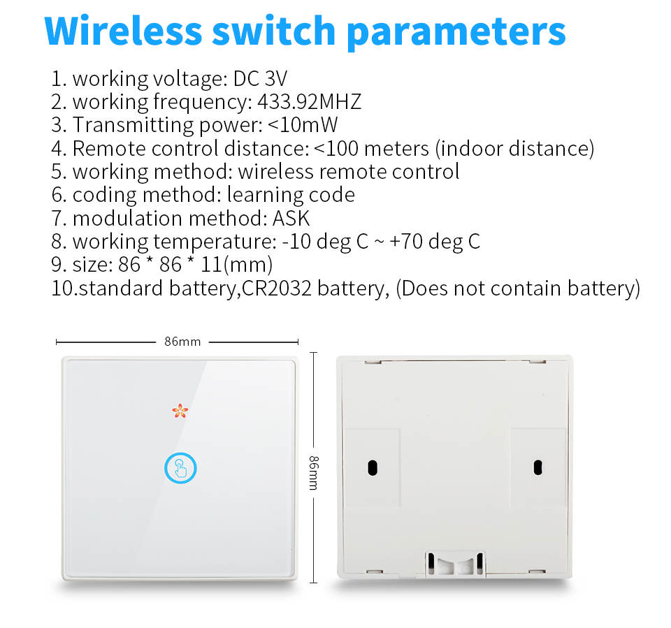 Wireless Touch Wall Switches Sets RF433 1gang Luxury Glass Panel Remote Control Switch