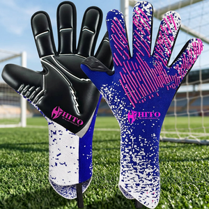 Custom Design Black and Blue Kint Soccer Goalkeeper <b>Gloves</b> with 4mm German Latex Emboss Negative Cut - Product Image 3