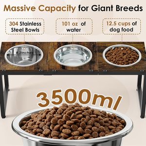 Station d'alimentation pour chien, support en bois, bols en acier inoxydable, hauteur réglable pour chiens de petite, moyenne et grande taille, distributeur de nourriture pour animaux de compagnie - Product Image 3