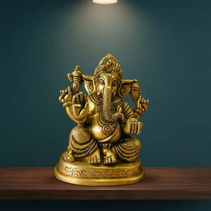 Statue de Ganesha en laiton faite à la main, figurine du Dieu hindou traditionnel Lord Ganesh, décoration multi-pièces pour la maison, le bureau ou la table. - Product Image 3