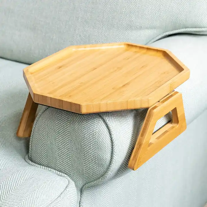 de madera de bambú sofá portátil plegable pequeño clip de mesa en bandeja  sofá bandeja para sofás anchos