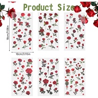Autocollants en forme de rose, 6 pièces, décalcomanies transparentes pour l'artisanat, autocollants de fleurs imperméables, autocollants vintage en vinyle rouge sur le thème des fleurs