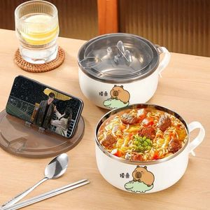 Bol à nouilles instantanées avec couvercle en acier inoxydable, grande capacité, hermétique, design mignon de dessin animé, pour adultes, pour un usage domestique - Product Image 2