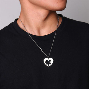 Collar de pareja con rompecabezas de corazón de acero inoxidable para regalo de San Valentín, color negro y plateado - Product Image 4