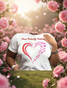 T-Shirt da Donna per San Valentino con Collo Tondo, Motivo Cuore e Farfalla, Moda Casual, Manica Corta, 100% Cotone Jersey - Product Image 2