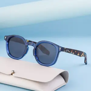 Yeni Oval güneş kadınlar perçinler Shades UV400 Vintage yuvarlak erkekler moda mavi leopar güneş gözlüğü