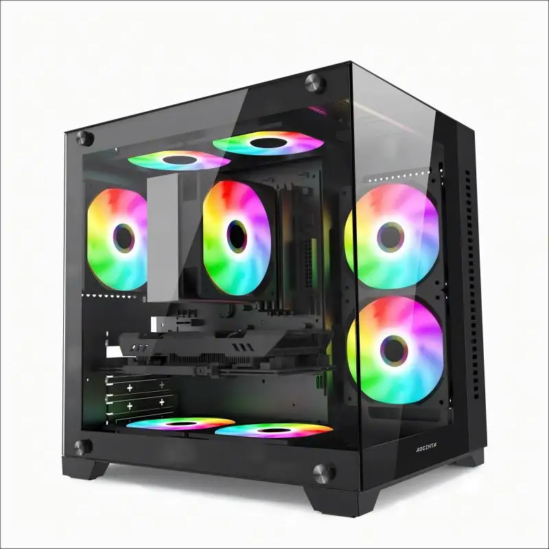 Venta al por mayor de accesorios de ordenador de la mejor marca ventana de cristal de aluminio PC Gaming Case RGB ventilador de refrigeración Mini ITX Pc Case para uso de oficina