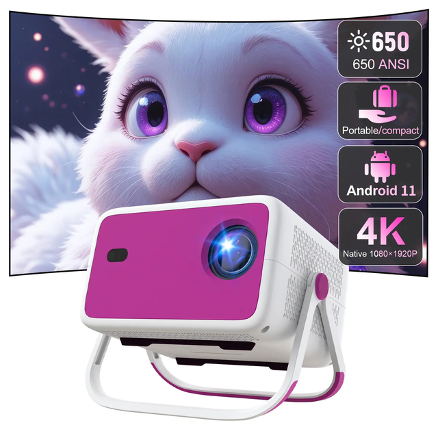 YDH-TP350 4K B Portable Projector with 650 ANSI 1080P Android 11 WiFi 6 Dual Band Smart Home Theater 4K HD Display 4K Projector
