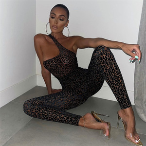 Combinaison de sport pour femme en maille sexy à épaule dénudée, imprimé léopard, taille plus, combinaison de club, combinaison une pièce, ensemble de sport, entraînement, 2023 - Product Image 2