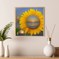 Peinture au diamant 5D cercle complet DIY moderne, motif fleur tournesol coucher de soleil, décoration intérieure 30x30cm