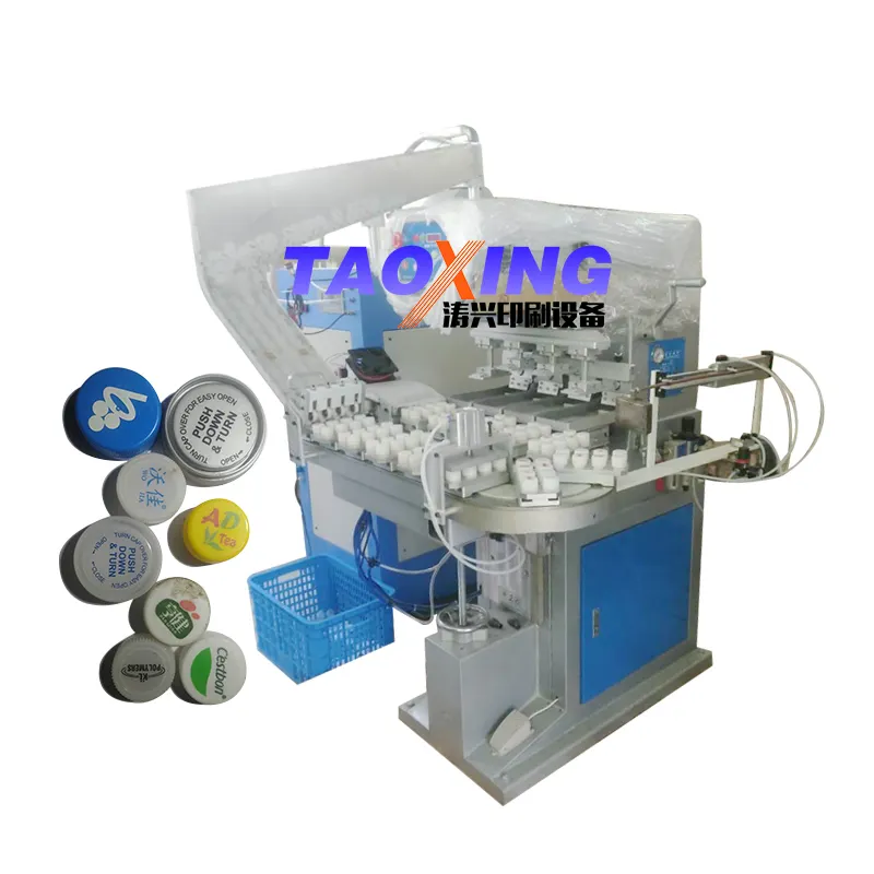 TAOXING bottle cap assembly line pad printer 4 colors tampo printer Automatic bottle cap printing machine