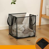 Panier à linge pliable en maille carrée grande taille avec poignées, portable, noir, durable, pour vêtements sales, pour la maison et la garde-robe