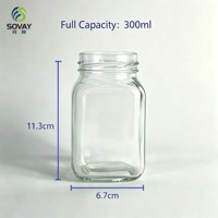 Pot de conservation en verre carré haut de 260 ml, pot transparent à large ouverture vissée pour aliments secs de garde-manger, emballage commercial et de détail