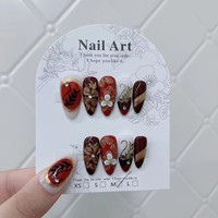 Lot de 10 faux ongles en acrylique faits main, de luxe, couvrants, formes carrée, amande, stiletto, papillon, fleur 3D, fruits d'été, à presser, réutilisables
