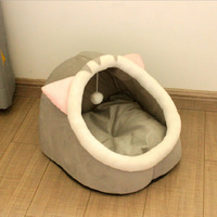 Lit pour Chat et Chien Semi-Fermé Mignon, Niche Douillette, Tapis Moelleux, Tente pour Chiot et Chaton, Fournitures pour Animaux, Panier Chauffant pour Chat