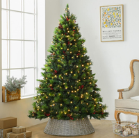 Sapin de Noël artificiel pré-éclairé à LED chaudes, très populaire, avec branches complètes, idéal pour la décoration de la maison et des fêtes.