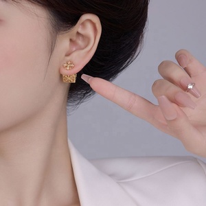 <b>Personalized</b> Retro Metal Cross-Shape Square Earrings <b>Sweet</b> Cool Style Versatile Front & Rear Ear Studded Vintage Gift - Product Image 1