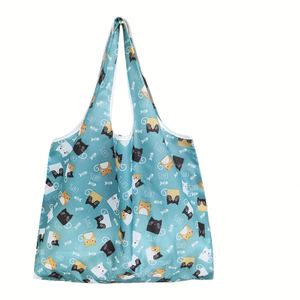 Reusable Polyester <b>Mini</b> Long Handle Foldable Washable Grocery Bags Animal Print Heat Transfer Cartoon Pattern Shopping Bag - Product Image 1
