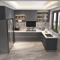 Ensemble complet d'armoires de cuisine de luxe modernes Carcasse en acier inoxydable personnalisée avec îlot de rangement et garde-manger Design d'amélioration de l'habitat en vente