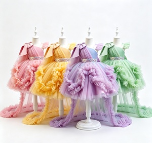 Vestido <span class=keywords><strong>de</strong></span> Primer Cumpleaños para Niñas, Estilo 2026, con Falda <span class=keywords><strong>de</strong></span> Tul con Cola <span class=keywords><strong>de</strong></span> Pastel, Estilo Hombro Descubierto, Vestido para Actuaciones Infantiles - Product Image 1