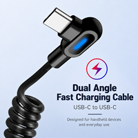 Câble de données USB Type C avec LED 6A, 120W, coudé, USB-A vers TYPE-C, câble de charge rapide PD à ressort pour téléphone et appareils électroniques domestiques