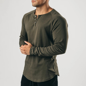 Camiseta Henley Vintage de <span class=keywords><strong>Manga</strong></span> <span class=keywords><strong>Larga</strong></span> para <span class=keywords><strong>Hombre</strong></span>, Cárdigan de Algodón Elástico Ligero con Cuello en V para Deportes, Capa Base de Fitness - Product Image 3