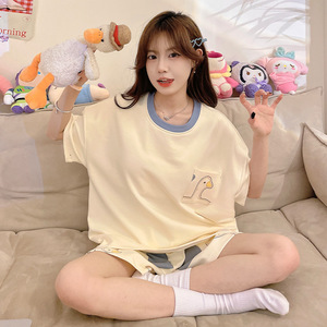 Pigiama da donna estivo a maniche corte e pantaloncini, set sottile, ideale <span class=keywords><strong>per</strong></span> dormitori studenteschi, stile cartone animato, <span class=keywords><strong>per</strong></span> live cross-border. - Product Image 3