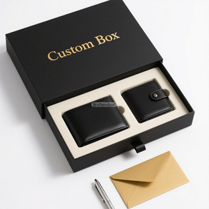 Custom Luxury <b>Black</b> Paper Wallet <b>Gift</b> <b>Box</b> with Handmade Slide and Ribbon Packaging - Product Image 3