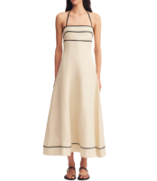 Robe longue formelle sans manches à col montant pour femme, coupe trapèze minimaliste, taille naturelle, en coton lavable, élégante, vintage et décontractée
