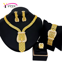 Ensemble de bijoux pour femmes de Dubaï en alliage plaqué or 18 carats de haute qualité, 4 pièces, avec collier en diamants pour mariage, fiançailles, fête