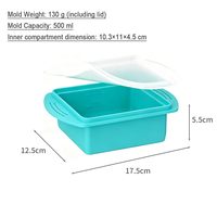 Contenants de congélation réutilisables en silicone avec couvercle hermétique, 2 compartiments, 350 ml et 500 ml, pour soupes, sauces et aliments pour bébés