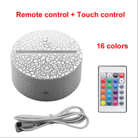 Base de lampe LED 3D à piles avec télécommande, ronde, noire et blanche, effet craquelé, pour acrylique
