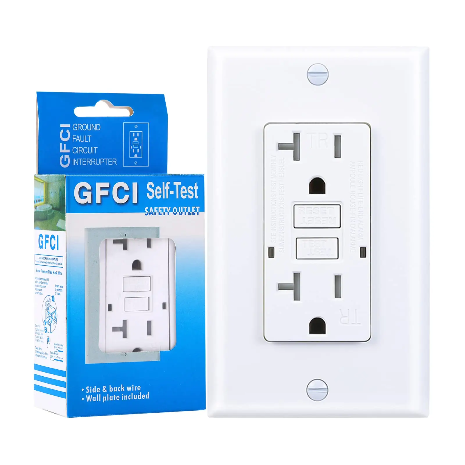 Socket us wall outlet weather resistant duplex self test gfci receptacle gfi outlet 20 amp