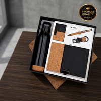 Ensemble cadeau d'entreprise en cuir noir, bouteille isotherme, carnet, stylo, porte-clés, porte-cartes, cadeau d'affaires personnalisé fait main pour cadres
