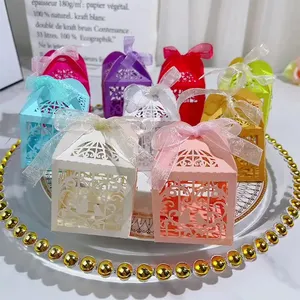 Kotak hadiah Muslim Set kemasan Mini kotak hadiah Nikkah pernikahan Islam kotak hadiah dengan pita permen pernikahan kertas khusus dapat didaur ulang