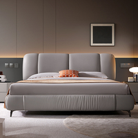 Lit moderne de luxe en bois massif avec cadre en cuir de vachette, design écologique pour chambre principale, 1,8 m, confort haut de gamme