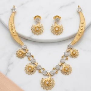 Ensemble collier paon en argent 925 plaqué or italien avec boucles d'oreilles assorties, bijoux de créateur en cristal pour femmes - Product Image 2