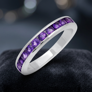 Bague de mariage classique pour femme en argent sterling 925 avec améthyste naturelle de haute qualité, taille demi-éternité, pierre précieuse taillée 2,50x2,50 mm, modèle haut de gamme - Product Image 2