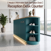 Comptoir de réception compact et moderne, design autoportant en surface solide, bar de caisse en bois personnalisable pour salle d'exposition, hôtel, bureau
