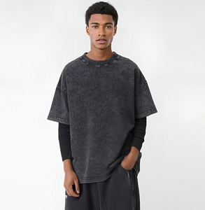 ET-019 250g Acid Wash Long Sleeve Shirts Y2K Crew Neck 2 in 1 T-Shirt Oversized Tops Streetwear Long Sleeve <strong>Tshirts</strong> - Product Image 5
