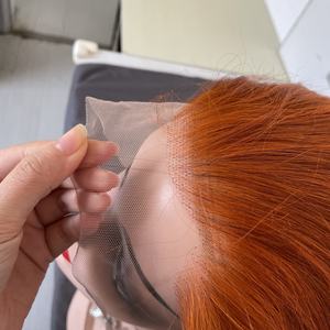 Perruque frontale 13x4 de haute qualité, transparente, avec cheveux de bébé, sans colle, en cheveux humains brésiliens Remy, densité 180%, couleur gingembre orange noir - Product Image 5