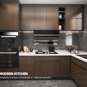 Ensemble d'armoires de cuisine modernes en mélamine en forme de L, armoire de cuisine moderne - Product Image 1