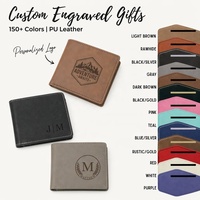 Portefeuille personnalisé au laser, portefeuille de luxe en cuir véritable pour homme, porte-cartes de crédit et porte-monnaie, vente en gros, portefeuille fin en cuir PU gravable au laser