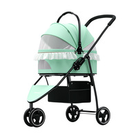 Poussette Moderne Rose pour Animaux de Compagnie en Gros avec Garniture en Dentelle DIY, Cabine Amovible 2-en-1, Transporteur de Voyage Pliable pour Chats et Chiens, Faible MOQ