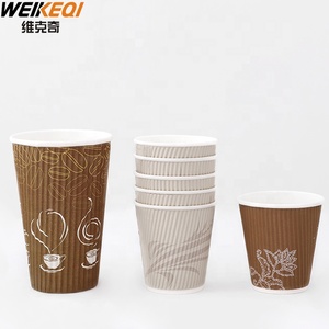 Customizable Wholesale Biodegradable Disposable Corrugated Insulated Ripple Wall Kraft Paper Flexo Printed <strong>Coffee</strong> Cups OEM - Product Image 1