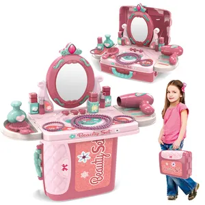 Girls dresser suitcase 3in1 make up toy cosmetics pretend toy funny kids makeup kit toys with color box