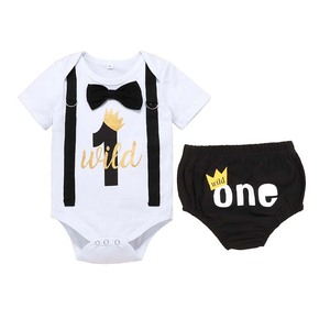 Vêtements à la mode noeud papillon coton barboteuse + short + jarretelle body nouveau-né bébé garçons Gentleman tenues costumes BBOF-006 - Product Image 2
