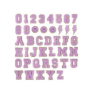 Set di 38 Glitter viola ferro-on <span class=keywords><strong>Patch</strong></span> Varsity tessuto ciniglia lettere <span class=keywords><strong>Patch</strong></span> con paillettes per la decorazione del cappello - Product Image 1