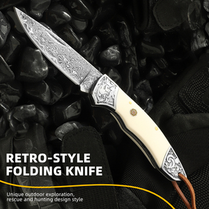 Cuchillo plegable de acero de Damasco profesional de nuevo diseño cuchillo de caza de bolsillo de supervivencia - Product Image 2